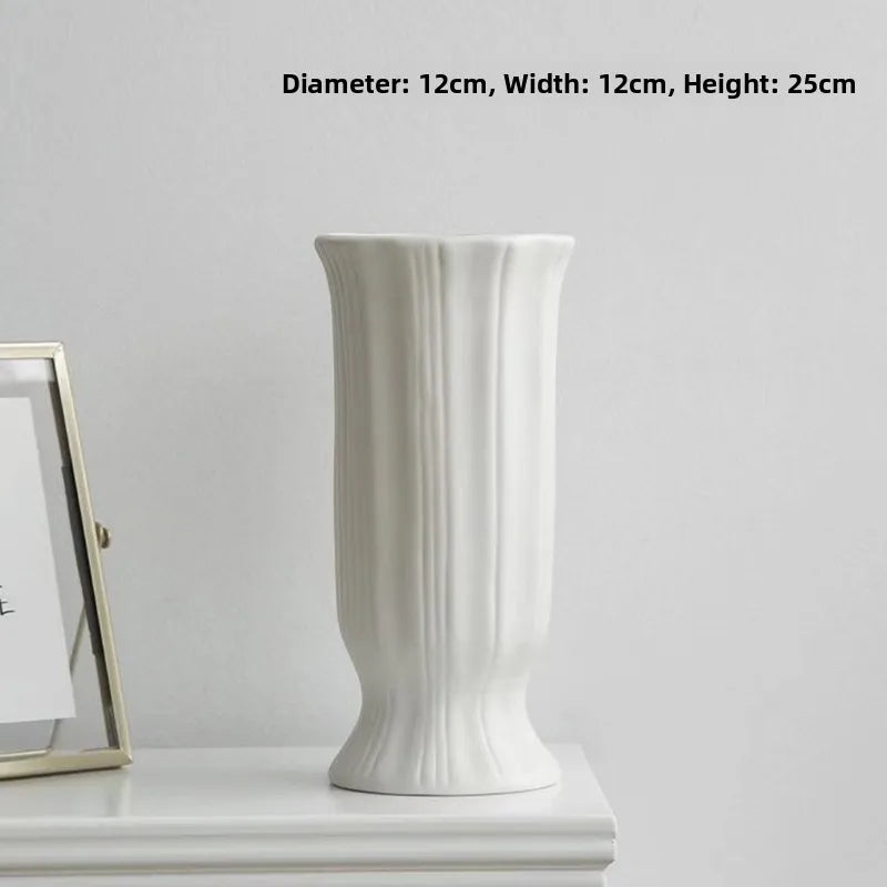 Vaso Cerâmica Grande Branco Nórdico — Para Flores Secas e Hidroponia na Sala