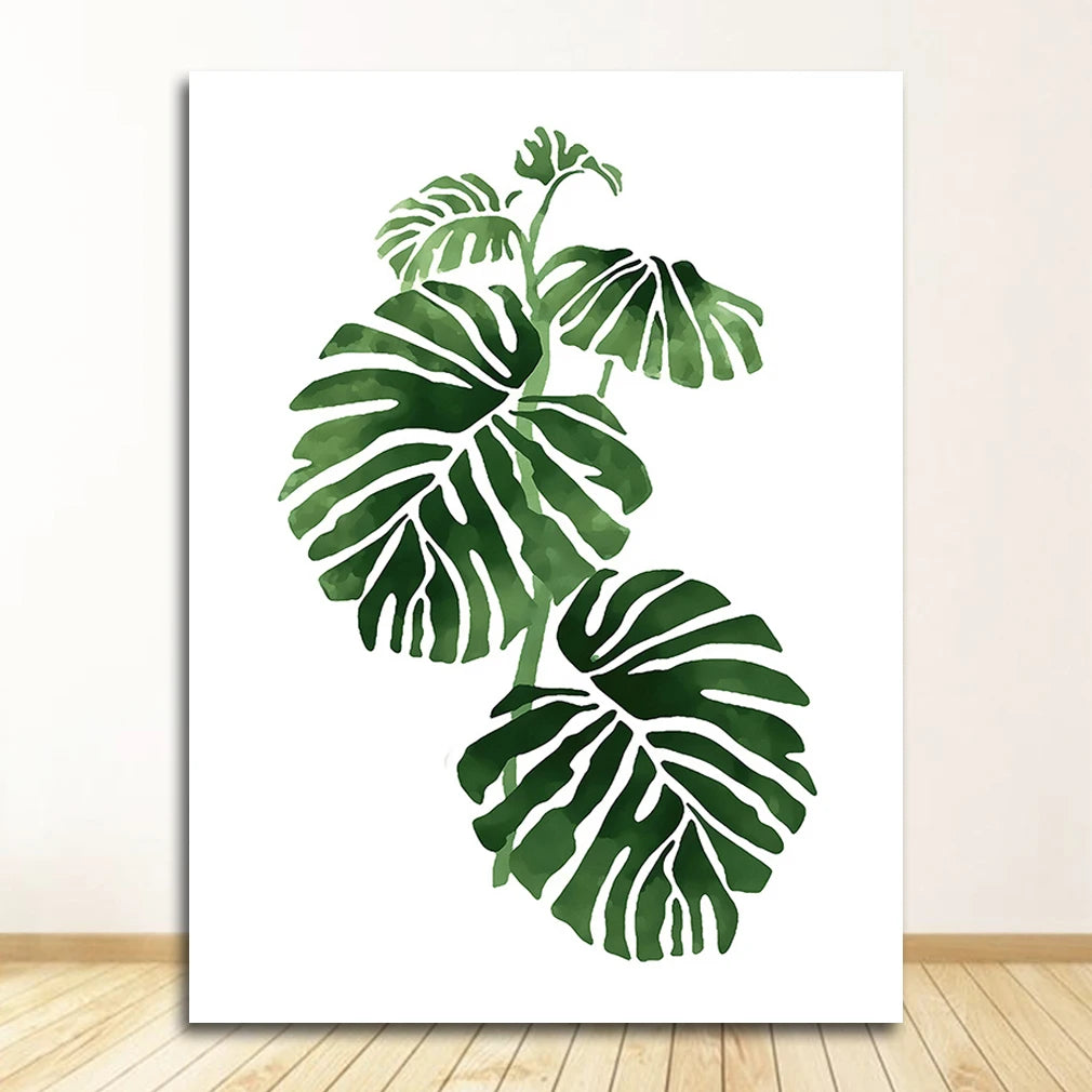 Quadro Decorativo Plantas Tropicais Folhas Verdes — Arte Escandinava Moderna para Sala