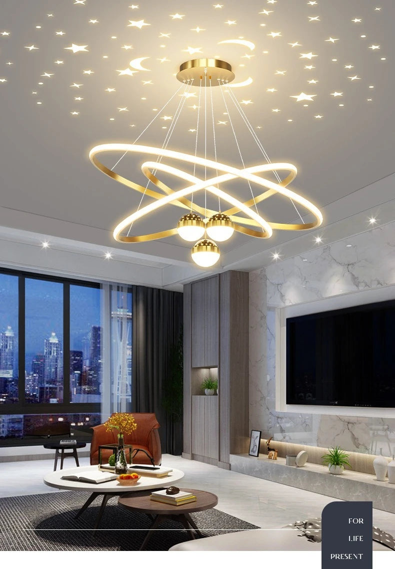 Pendente LED Circular Nórdico — Lustre Preto e Dourado para Sala, Cozinha e Quarto