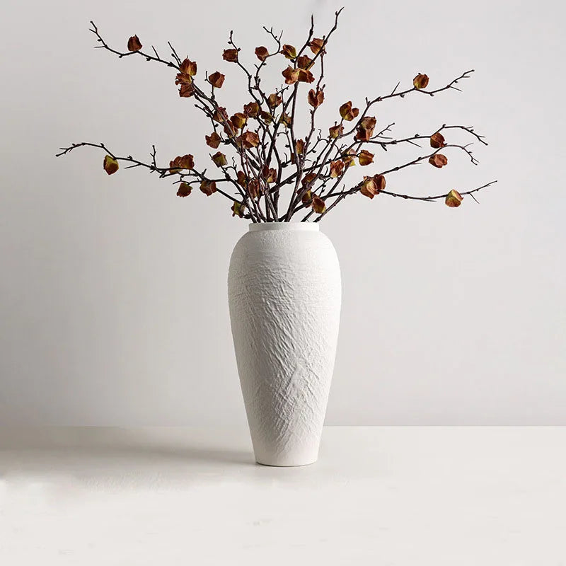 Vaso Wabi Sabi Cerâmica Minimalista — Flores Secas Estilo Mármore e Travertino