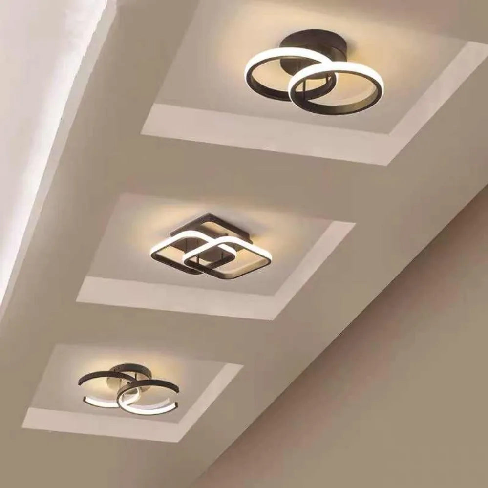 Luminária de Teto LED Moderna 2 Anéis — 3 Tons de Luz para Corredor, Varanda e Escritório