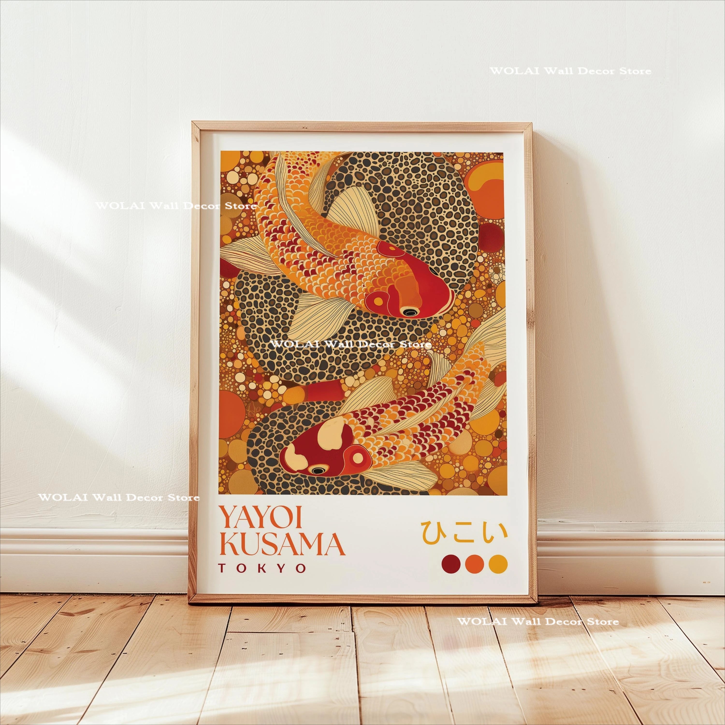 Quadro Decorativo Carpas Koi e Medusas — Arte Japonesa Estilo Hokusai para Sala