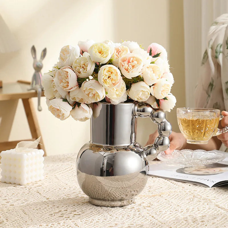 Vaso de Cerâmica Moderno com Alça — Vaso para Arranjos de Flores em Sala