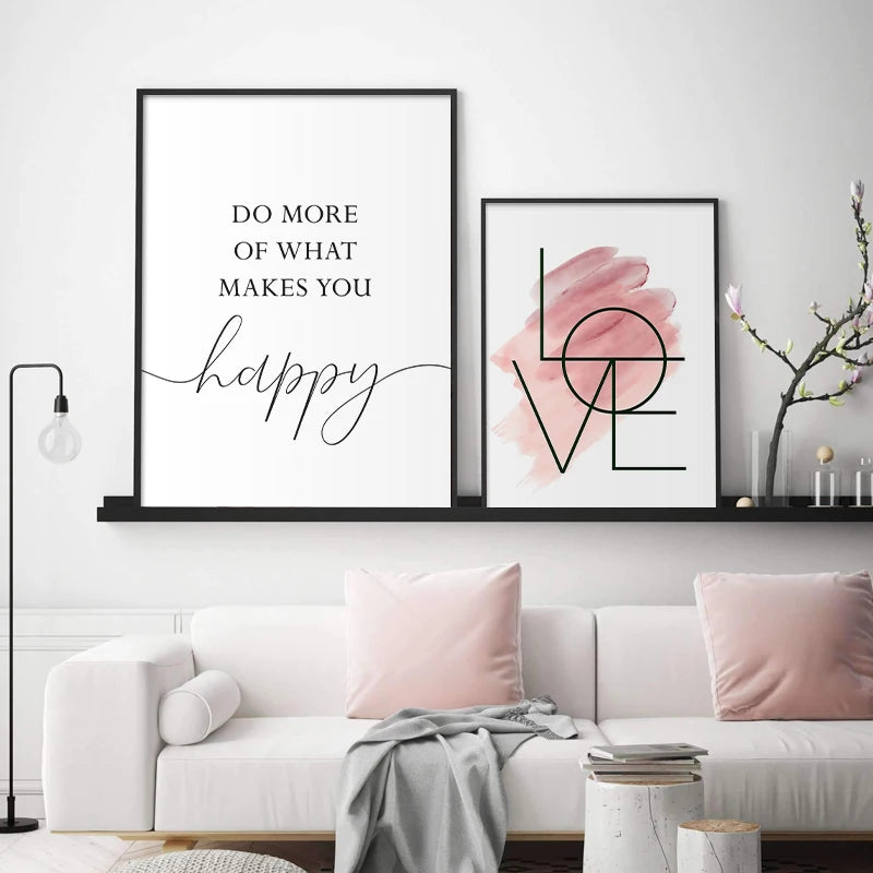 Quadro Decorativo Pena Rosa com Frase Inspiradora — Arte para Quarto Feminino