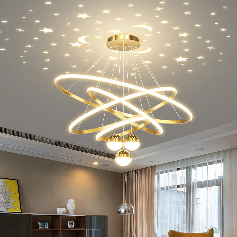 Pendente LED Circular Nórdico — Lustre Preto e Dourado para Sala, Cozinha e Quarto