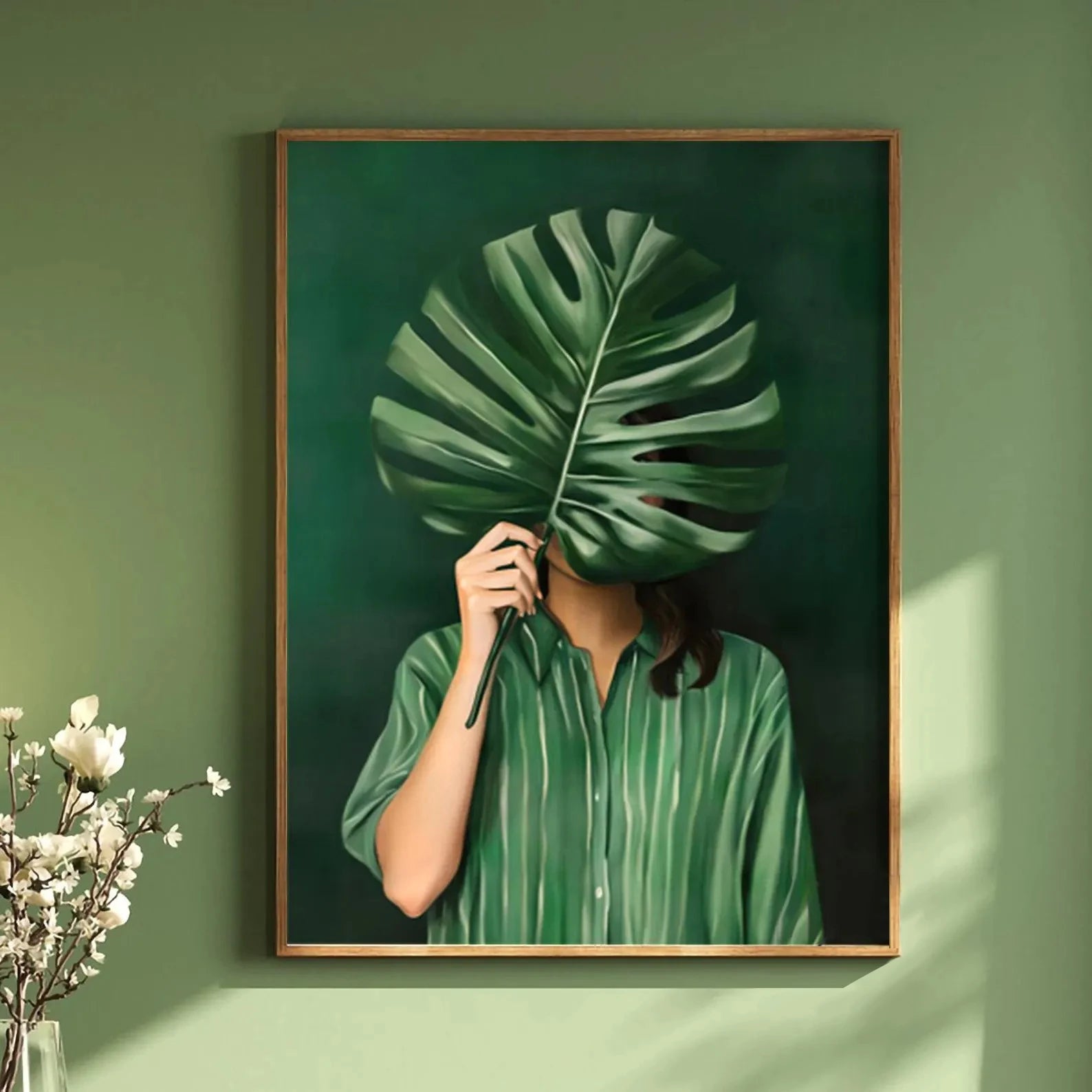 Quadro Decorativo Figuras Verdes Abstratas — Arte Minimalista para Sala