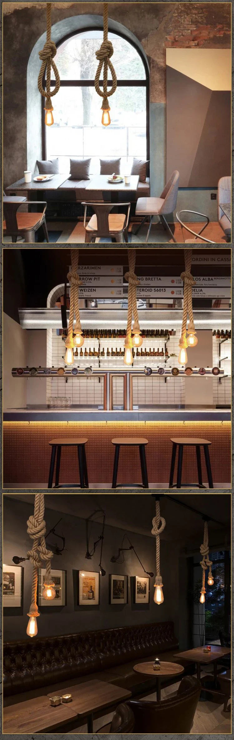 Pendente de Corda de Sisal Vintage Estilo Americano — Lustre Industrial Trançado para Bar e Sala