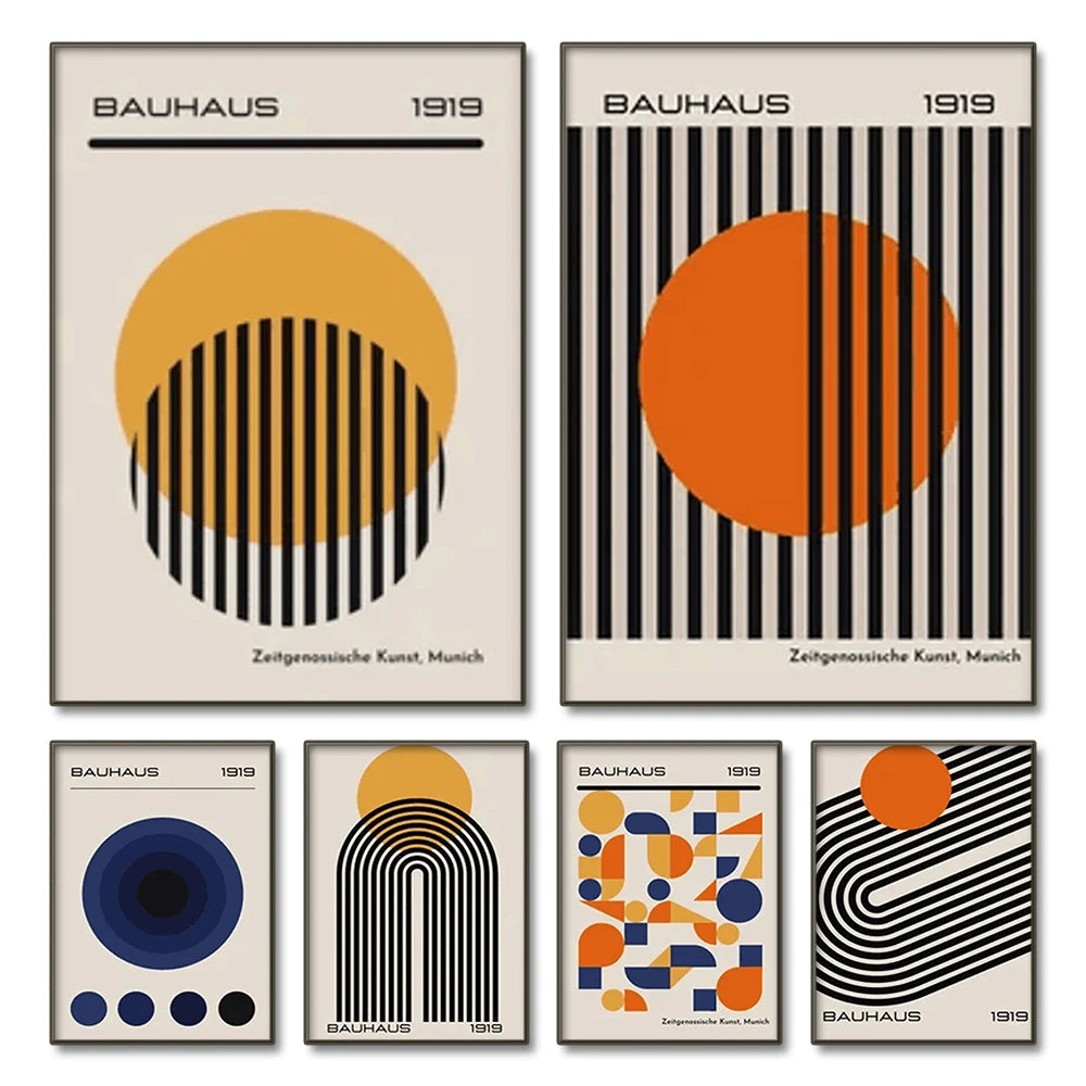 Quadro Decorativo Geométrico Abstrato Bauhaus — Arte Mid Century para Sala