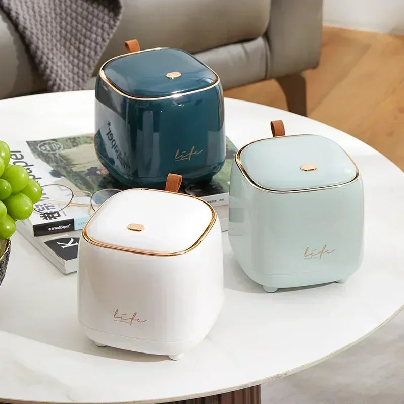Mini Lixeira de Mesa Luxo Dupla Camada com Tampa de Pressão — Design Premium Moderno