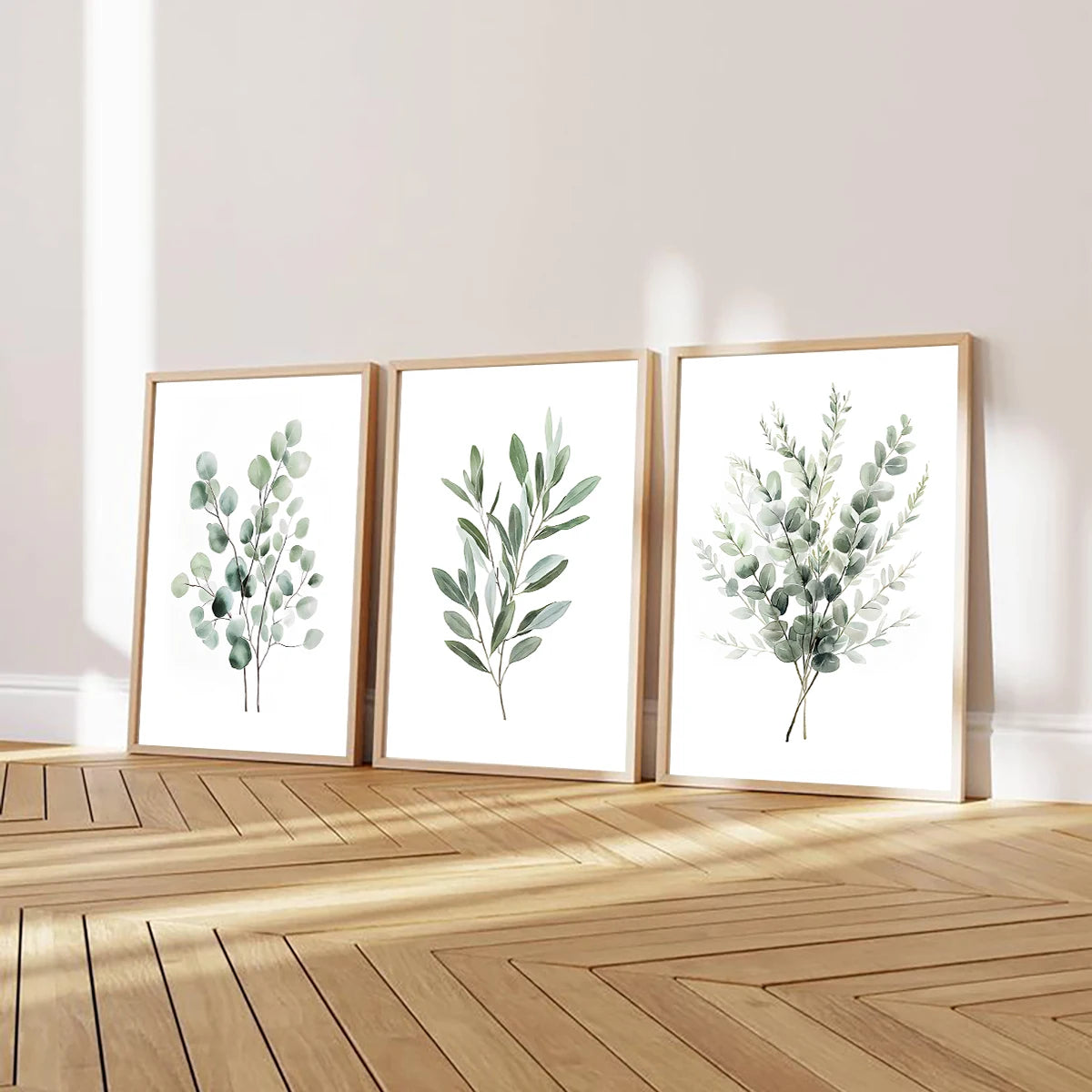 Quadro Decorativo Folhas Verde Sage Boho — Arte Botânica Moderna para Sala