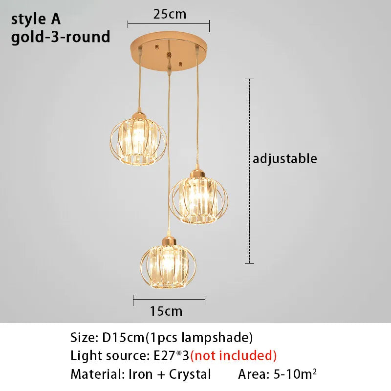 Lustre de Cristal LED Pendente — Luminária Nórdica Preta para Sala de Jantar