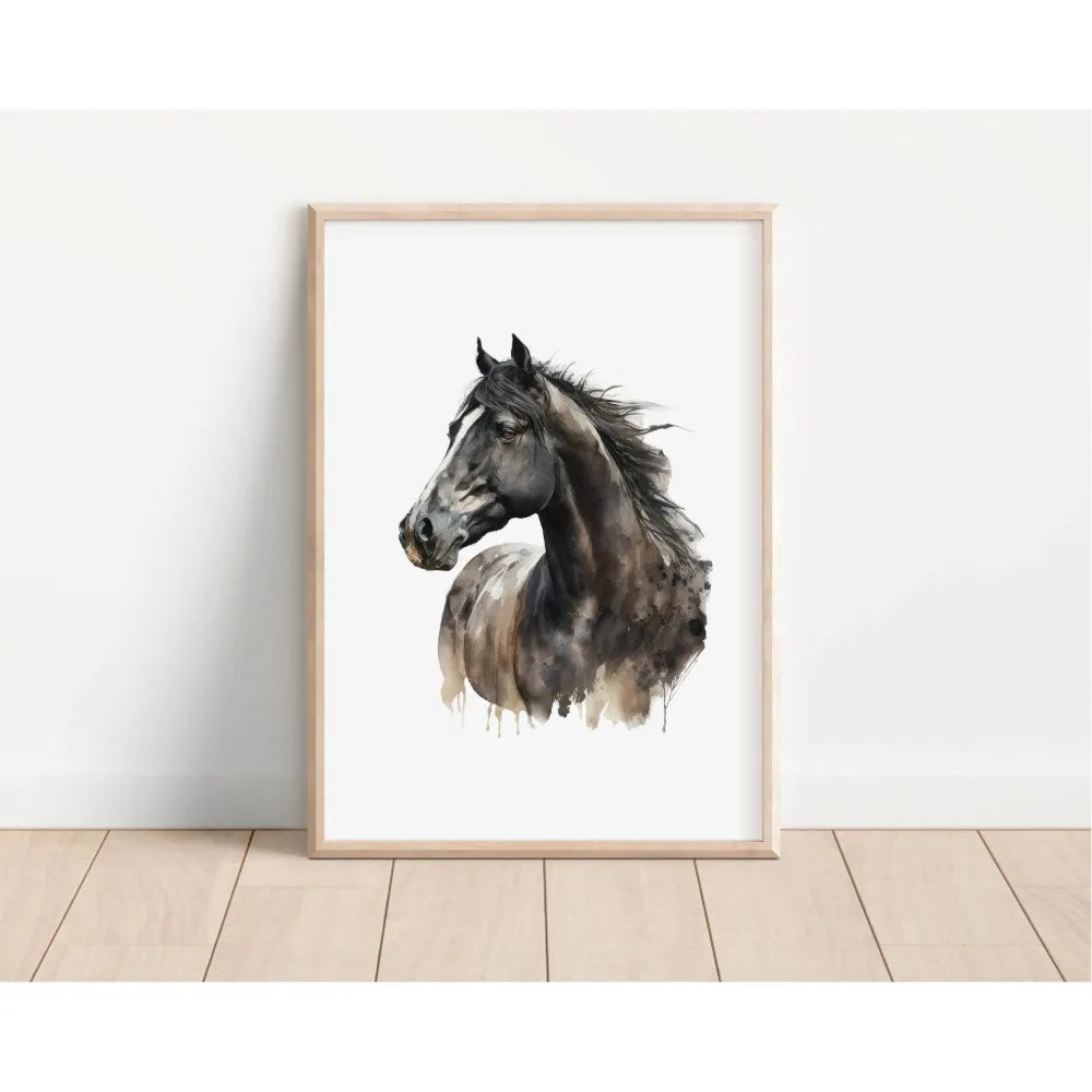 Quadro Canvas Cavalo Minimalista Preto e Marrom — Arte Animal para Sala e Quarto