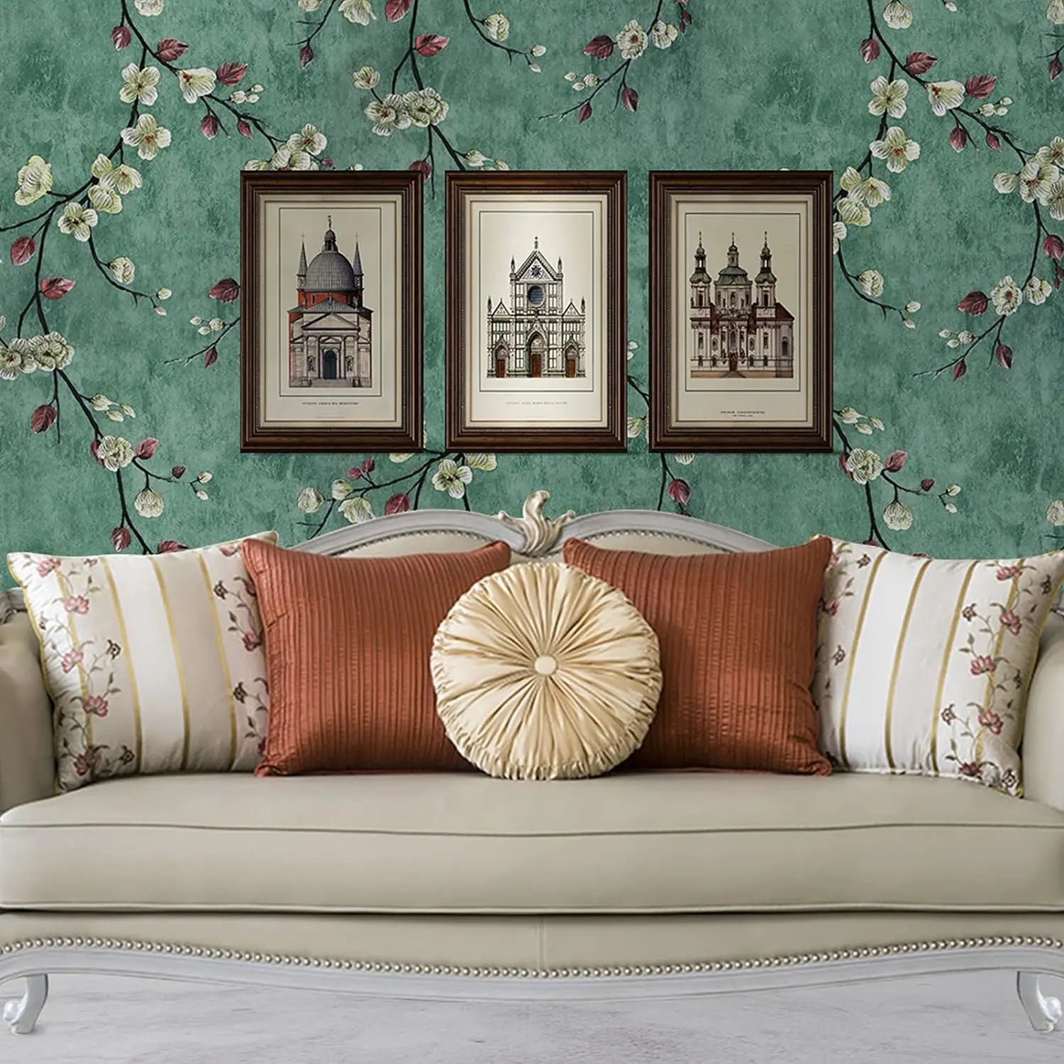 Papel de Parede Floral Verde Autocolante Removível — Impermeável para Quarto e Sala