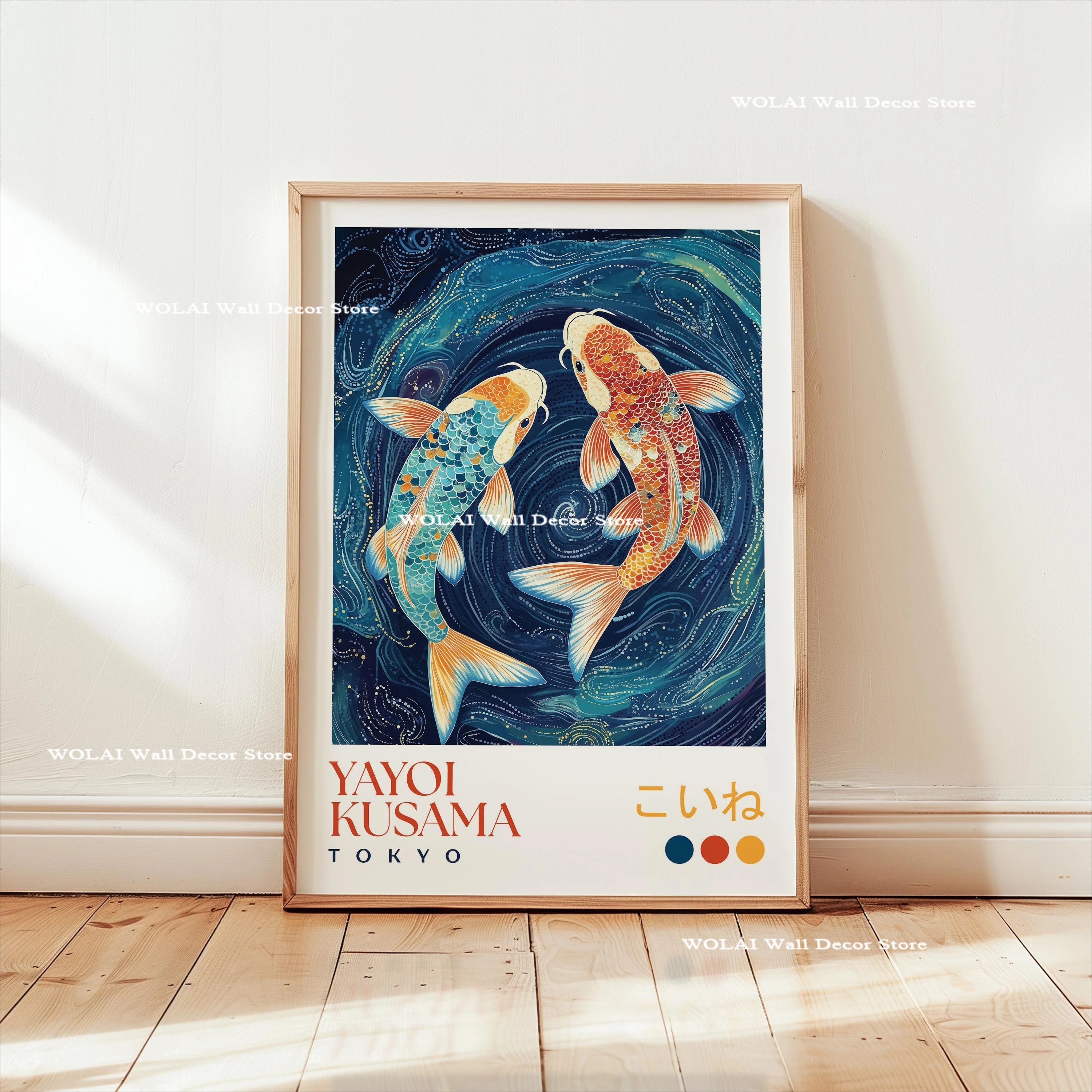 Quadro Decorativo Carpas Koi e Medusas — Arte Japonesa Estilo Hokusai para Sala