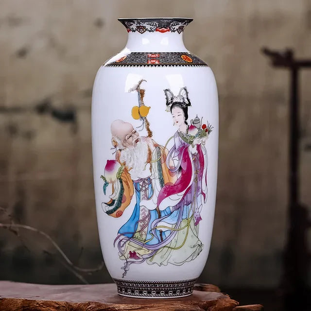 Vaso Cerâmica Jingdezhen Tradicional Chinês — Para Flores e Decoração de Sala