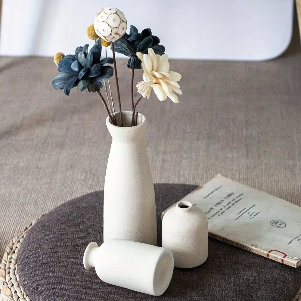 Kit 3 Vasos Cerâmica Boho Estilo Fazenda — Para Sala, Estante e Mesa de Jantar