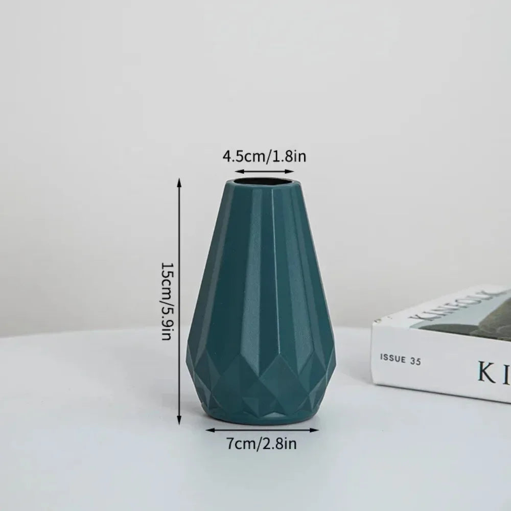 Vaso Plástico Estilo Cerâmica Diamante Nórdico — Para Arranjos Florais e Sala