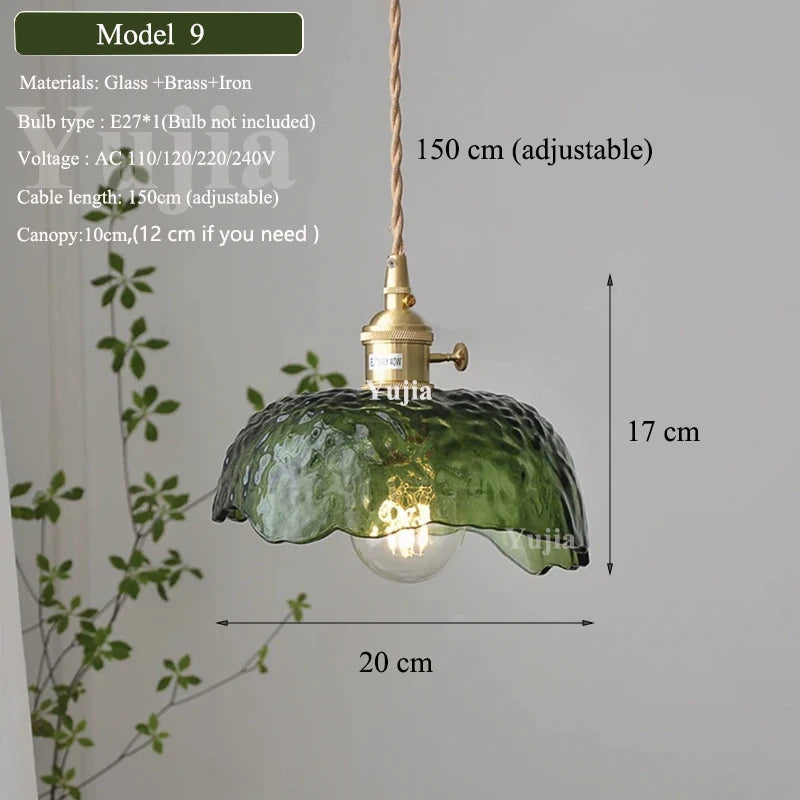Pendente Nórdico Vidro Verde — Luminária de Latão para Cozinha e Sala de Jantar