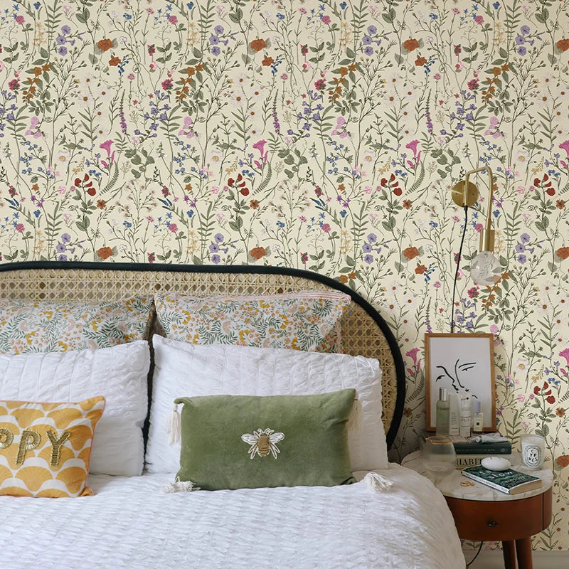 Papel de Parede Floral Amarelo Claro PVC Autocolante — Para Cozinha, Banheiro e Móveis