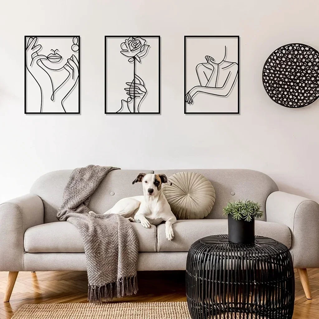 Escultura de Parede Linha Feminina em Metal — Arte Abstrata Minimalista para Decoração