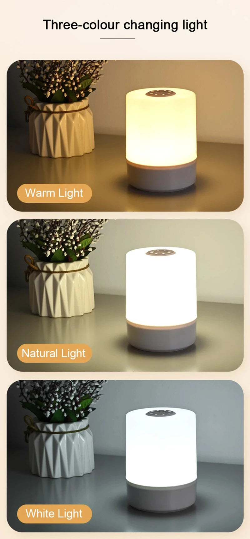 Luminária de Mesa Touch com Luz Noturna — 3 Modos Reguláveis e Recarregável para Quarto