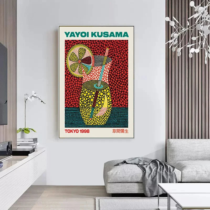 Quadro Decorativo Aboboras e Flores Yayoi Kusama — Arte Abstrata para Sala
