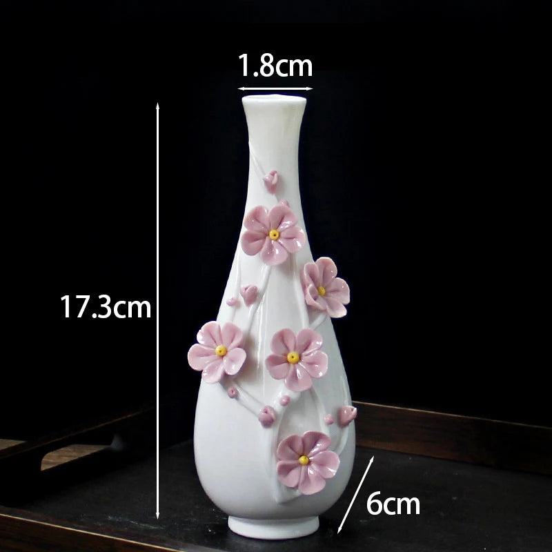 Vaso Decorativo de Cerâmica Pintado à Mão — Mini Vaso com Flores Secas para Mesa