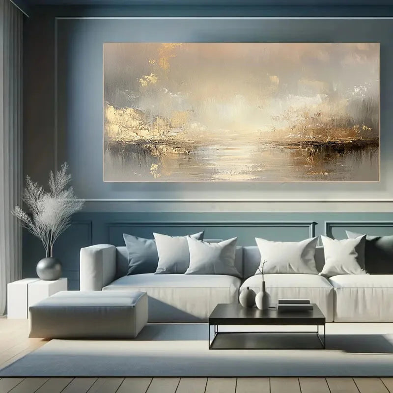 Quadro Decorativo Abstrato Bege e Dourado Texturizado — Pintura Sem Moldura para Sala