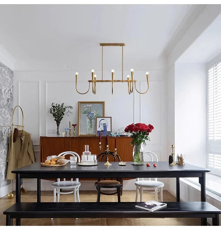 Lustre de Vela Pendente Preto Estilo Francês — Luminária de Luxo para Sala de Estar