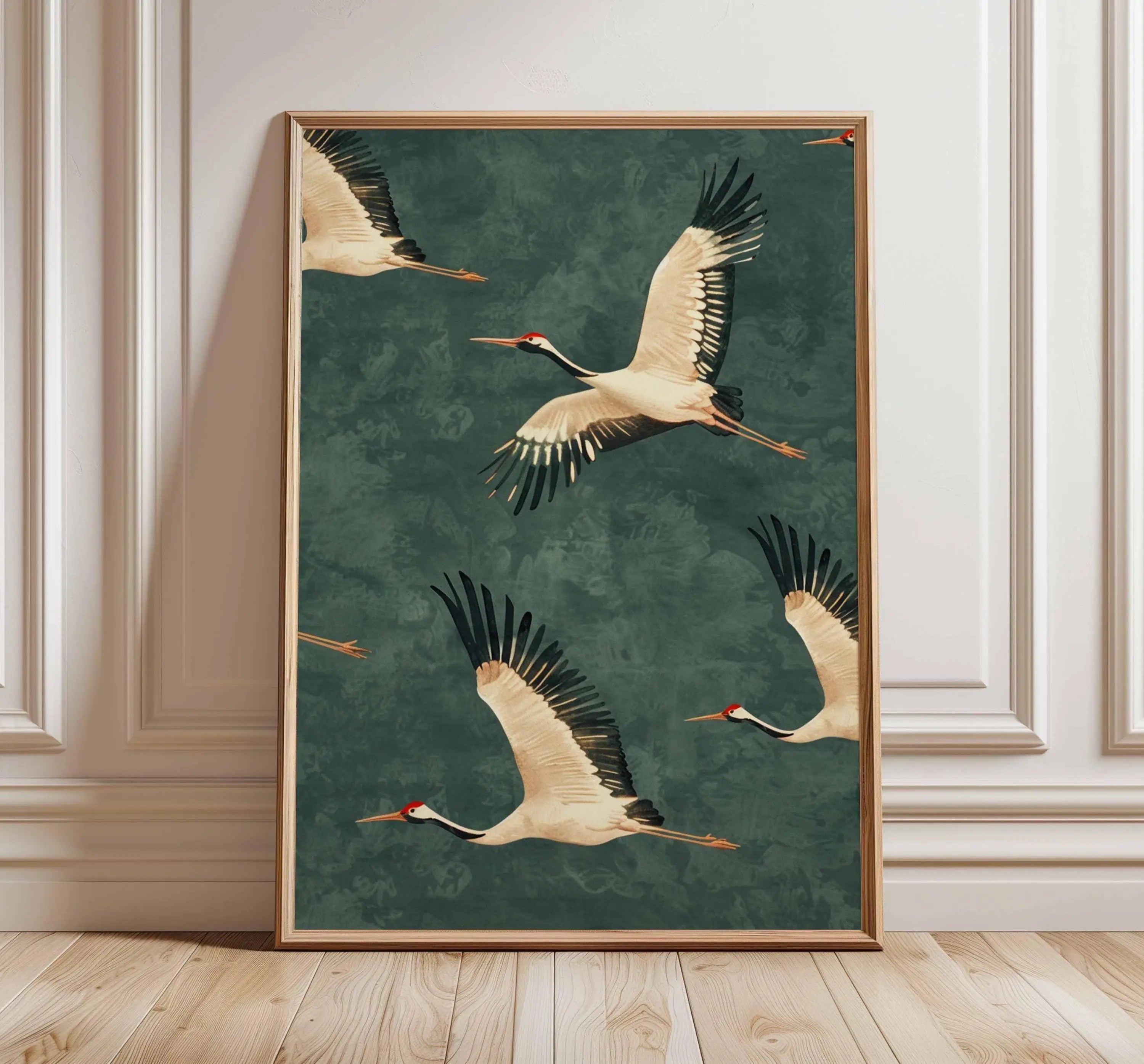 Quadro Decorativo Garça Oriental sem Moldura — Arte Zen para Sala e Quarto