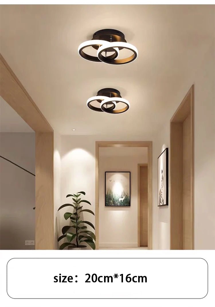 Luminária de Teto LED Moderna 2 Anéis — 3 Tons de Luz para Corredor, Varanda e Escritório