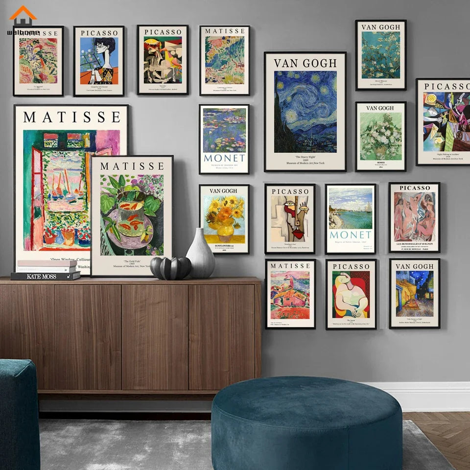 Quadro Decorativo Clássicos Van Gogh, Monet, Matisse e Picasso — Arte Abstrata Vintage para Sala