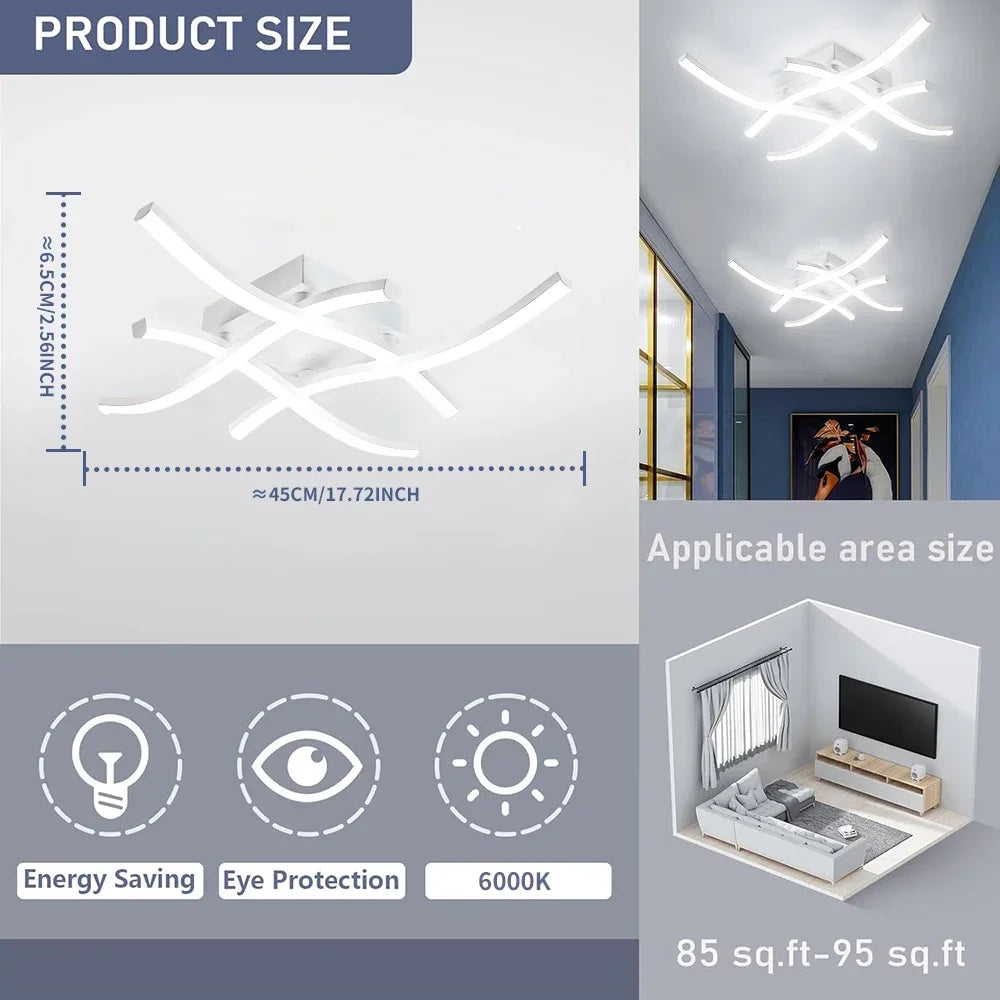 Luminária de Teto LED Ondulada Embutida — 3 Tons de Luz para Sala, Quarto e Corredor
