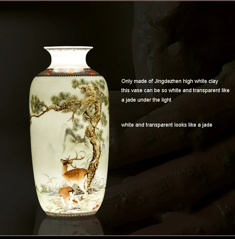 Vaso Cerâmica Jingdezhen Tradicional Chinês — Para Flores e Decoração de Sala