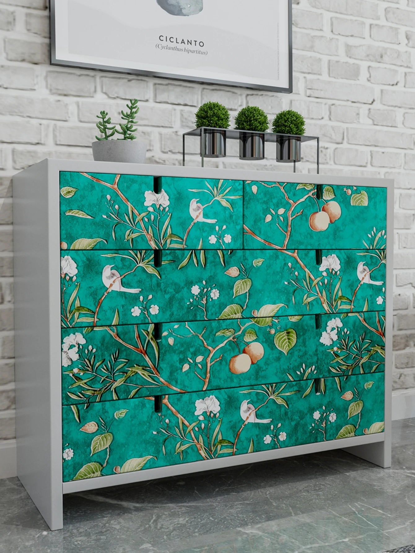 Papel de Parede Floral Verde Autocolante Removível — Impermeável para Quarto e Sala