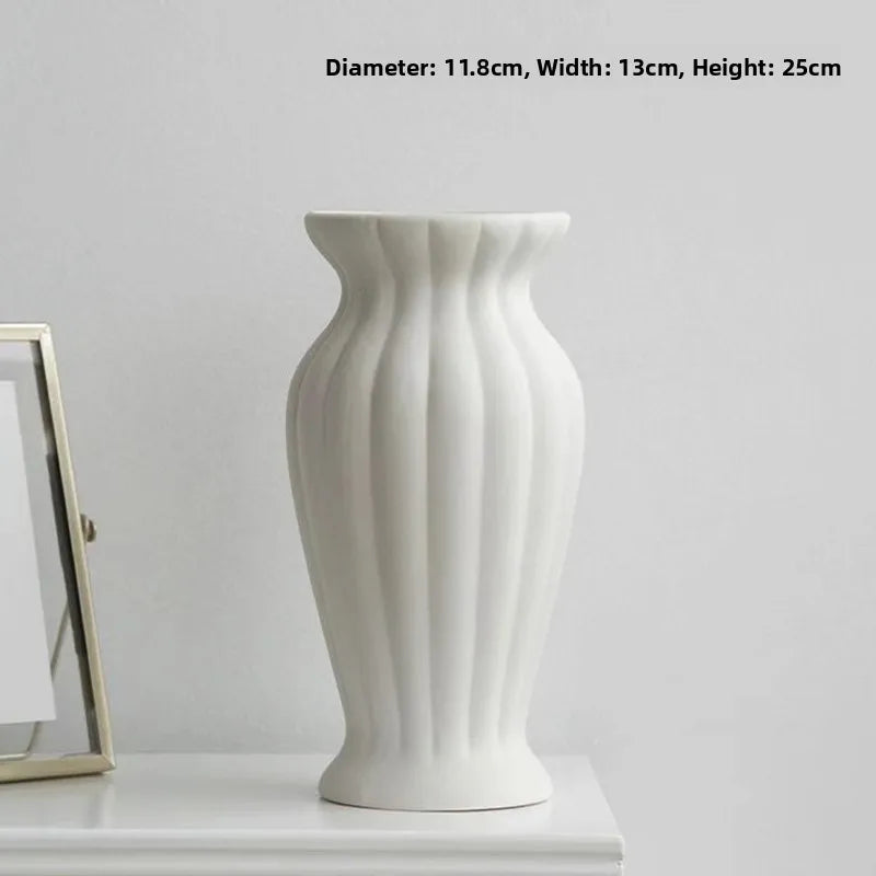 Vaso Cerâmica Grande Branco Nórdico — Para Flores Secas e Hidroponia na Sala