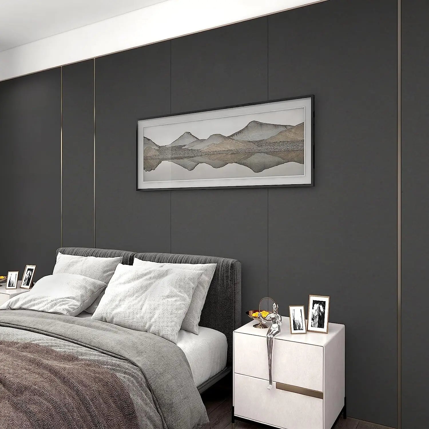Papel de Parede PVC Autocolante Fosco Verde, Branco e Preto — Para Sala e Prateleiras
