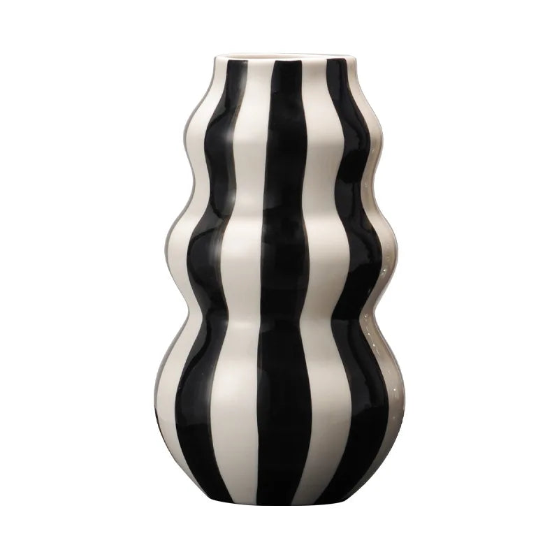 Vaso de Cerâmica Listrado Minimalista — Vaso Retrô Premium para Arranjos de Flores