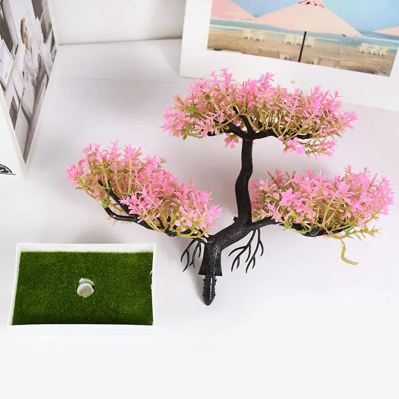 Bonsai Artificial com Vaso e Flores — Mini Árvore Decorativa para Mesa e Escritório