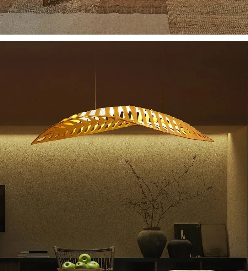 Lustre de Madeira Estilo Wabi Sabi — Pendente LED para Sala, Bar e Café