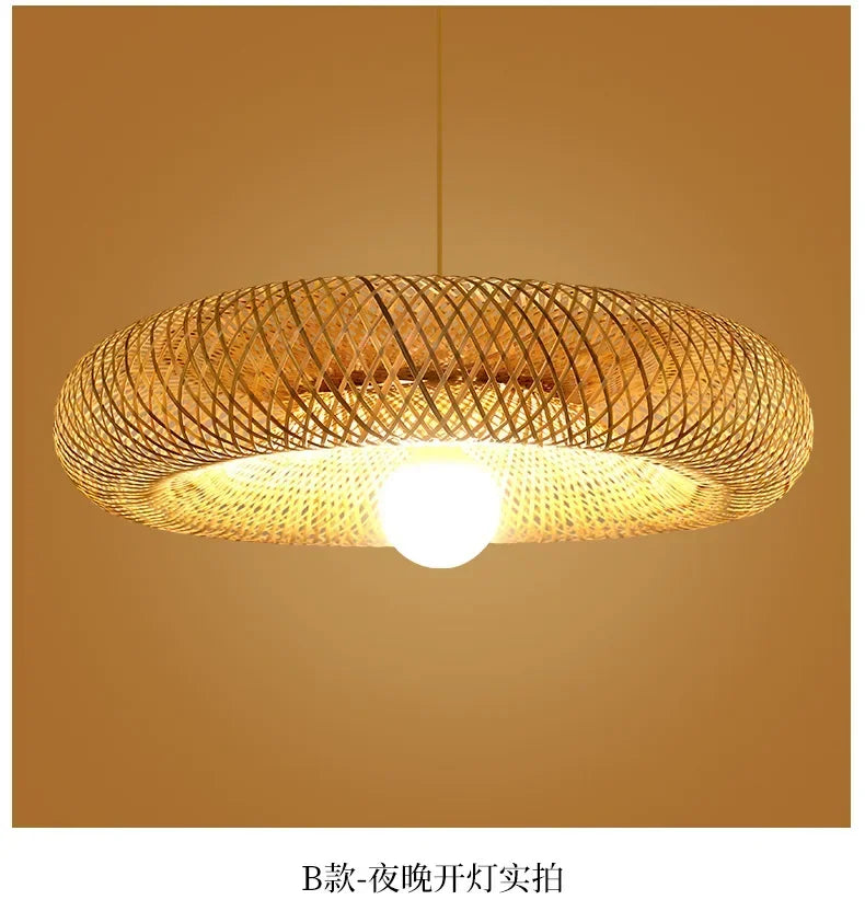 Pendente de Bambu Tecido a Mao — Luminaria Artesanal Boho