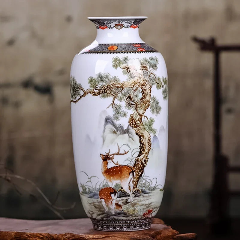 Vaso Cerâmica Jingdezhen Tradicional Chinês — Para Flores e Decoração de Sala