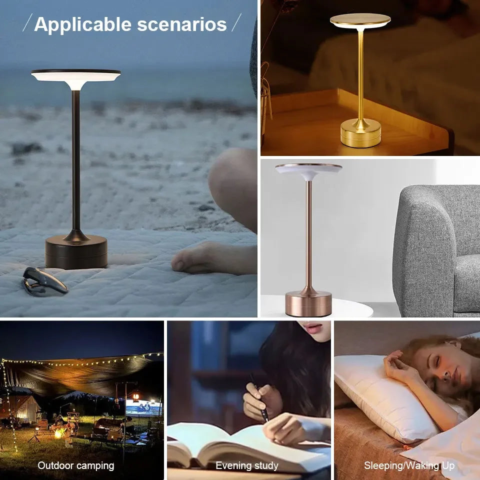 Luminária de Mesa LED Vintage Touch — Metálica Recarregável para Escritório e Quarto