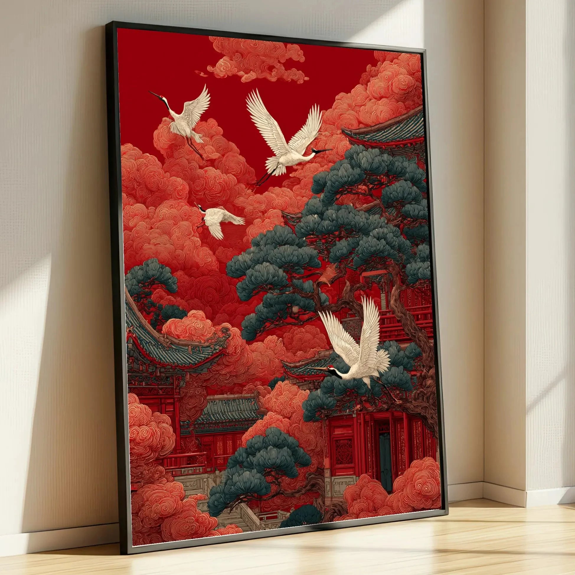 Quadro Decorativo Garça Oriental sem Moldura — Arte Zen para Sala e Quarto