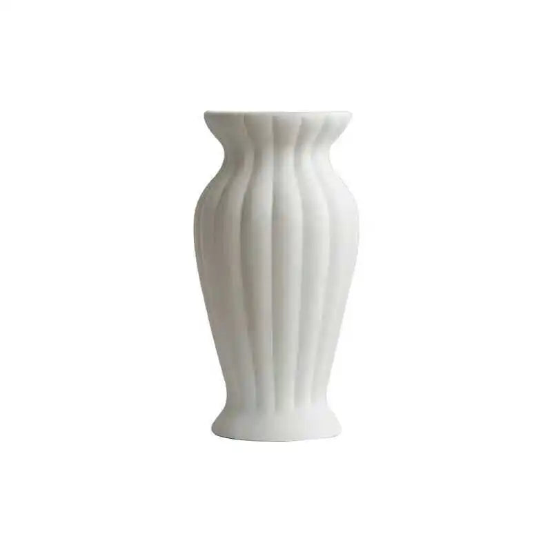Vaso Cerâmica Grande Branco Nórdico — Para Flores Secas e Hidroponia na Sala