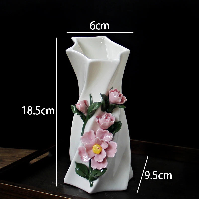 Vaso Decorativo de Cerâmica Pintado à Mão — Mini Vaso com Flores Secas para Mesa
