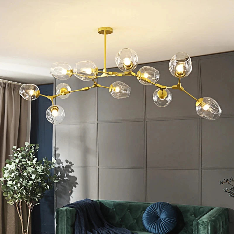 Lustre de Vidro Nórdico Molecular LED — Pendente Moderno para Sala e Cozinha