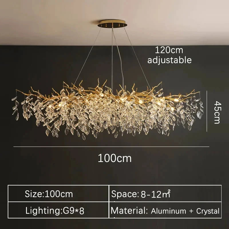 Lustre de Cristal Dourado LED — Pendente de Luxo para Sala
