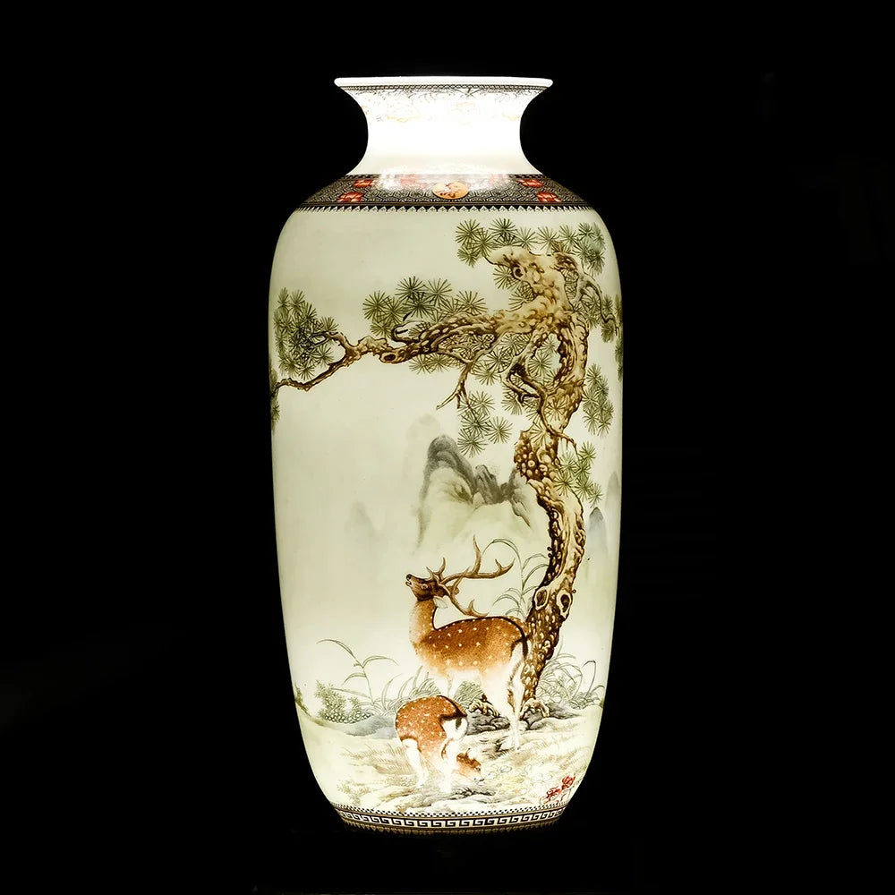 Vaso Cerâmica Jingdezhen Tradicional Chinês — Para Flores e Decoração de Sala