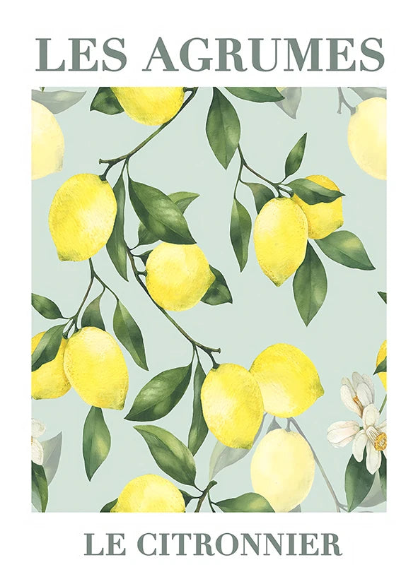 Quadro Decorativo Jardim de Limões Retrô — Arte Botânica para Sala e Escritório